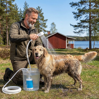 Portabel vannpumpe: Sett med slange og munnstykker